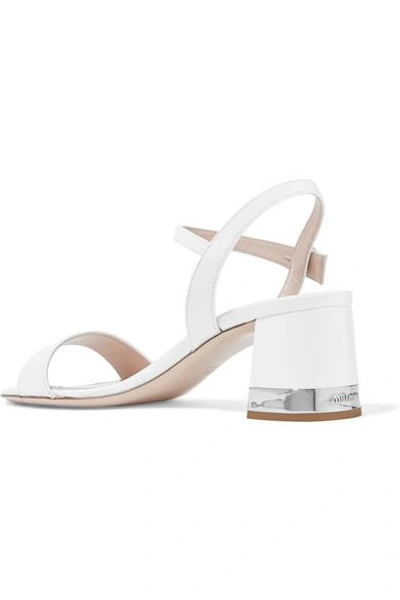 Shop Miu Miu Crystal-embellished Patent-leather Sandals In White