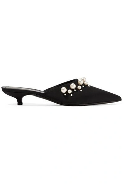 Shop Erdem Fari Faux Pearl-embellished Faille Mules In Black