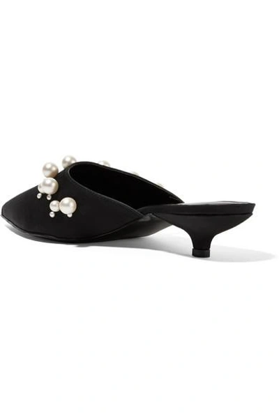 Shop Erdem Fari Faux Pearl-embellished Faille Mules In Black