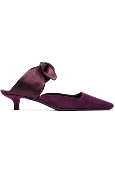 Shop The Row Coco Suede And Satin Mules In Plum