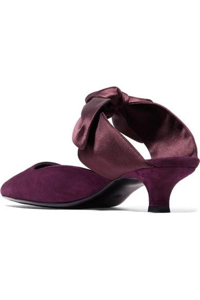 Shop The Row Coco Suede And Satin Mules In Plum