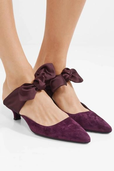 Shop The Row Coco Suede And Satin Mules In Plum
