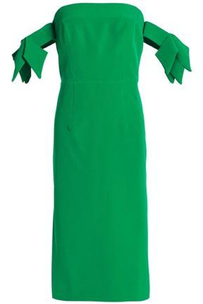 Shop Milly Woman Brit Off-the-shoulder Bow-embellished Crepe Dress Green