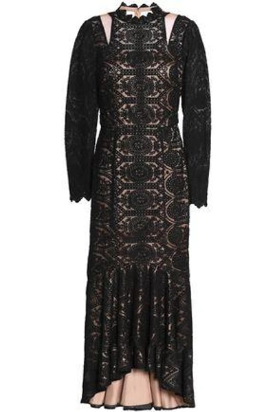Shop Sara Emanuel Woman Ruffled Embroidered Tulle Midi Dress Black