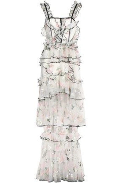 Shop Alice Mccall Woman Tiered Embroidered Tulle Gown Ivory