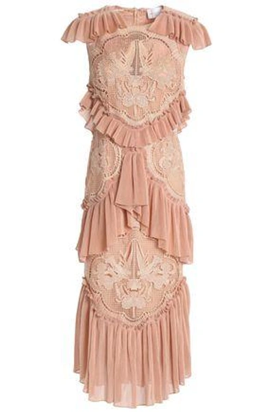 Shop Alice Mccall Woman Sweet Emotion Tiered Plissé-paneled Crocheted Dress Blush