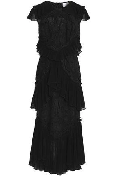 Shop Alice Mccall Woman Sweet Emotion Tiered Plissé-paneled Crocheted Dress Black