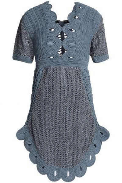 Shop Alice Mccall Everybody Knows Cutout Metallic Crocheted Mini Dress In Cobalt Blue