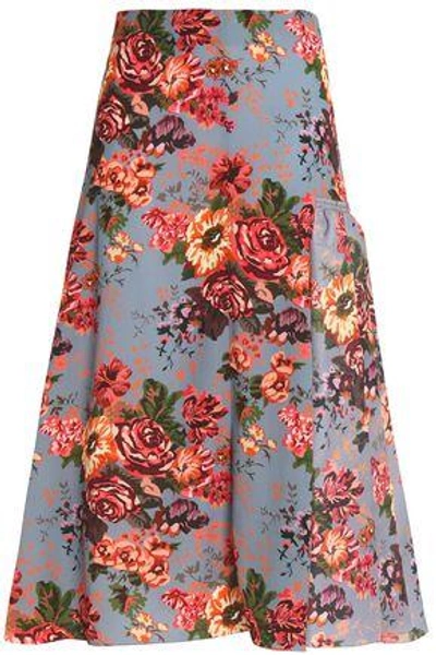 Shop Emilia Wickstead Floral-print Georgette Midi Skirt In Light Blue