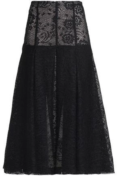 Shop Emilia Wickstead Woman Merica Pleated Lace Midi Skirt Black