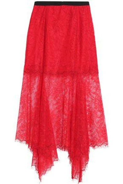 Shop Alice Mccall Woman Confessions Asymmetric Lace Midi Skirt Red