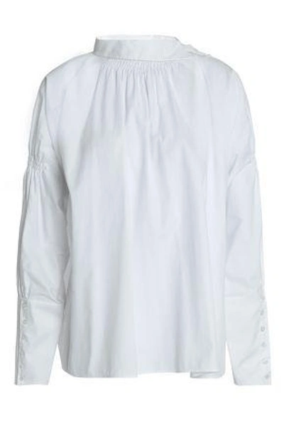Shop Maje Woman Shirred Cotton-poplin Blouse White