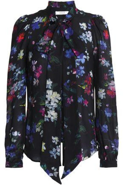 Shop Milly Woman Pussy-bow Floral-print Silk-georgette Blouse Black