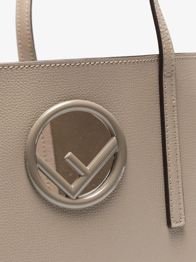 Shop Fendi Beige Logo Plaque Leather Shopper Bag In Nude/neutrals