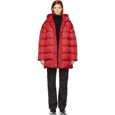 Shop Msgm Red Oversized Down Jacket In 18 Red