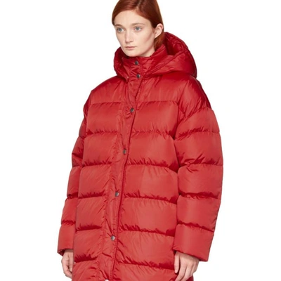 Shop Msgm Red Oversized Down Jacket In 18 Red