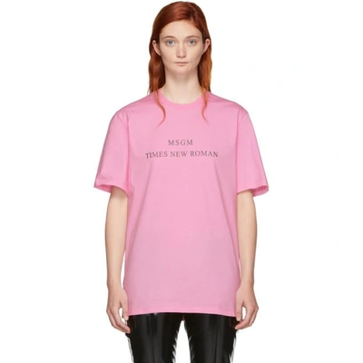Shop Msgm Pink Times New Roman T-shirt In 12 Pink