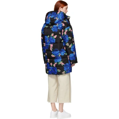 Shop Msgm Multicolor Down Flowers Oversized Jacket In 99 Black