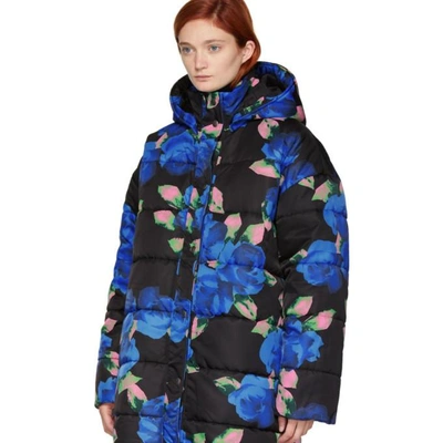 Shop Msgm Multicolor Down Flowers Oversized Jacket In 99 Black