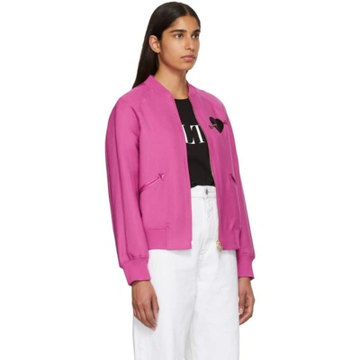 Shop Valentino Pink Heart Beaded Embroidered Bomber Jacket In Vpl Pink