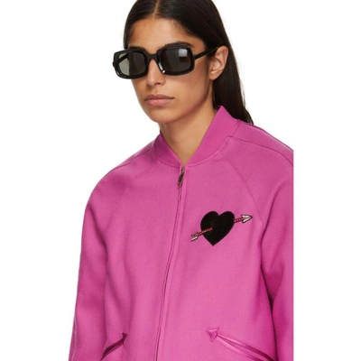 Shop Valentino Pink Heart Beaded Embroidered Bomber Jacket In Vpl Pink