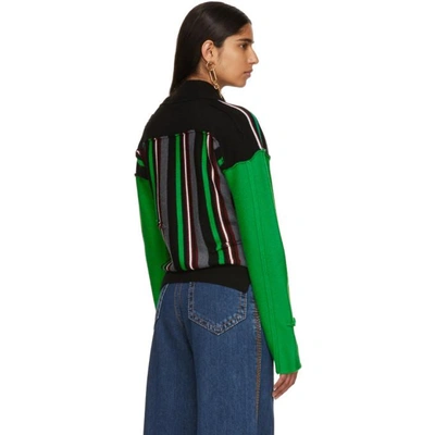 Shop Jw Anderson Green Striped Deconstructed Crewneck Sweater In Emerald