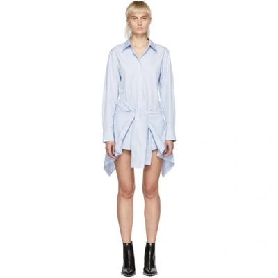 Shop Alexander Wang Blue & White Striped Front Tie Shirt Dress In 438 Light B