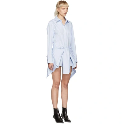 Shop Alexander Wang Blue & White Striped Front Tie Shirt Dress In 438 Light B