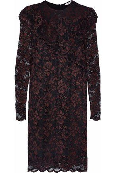 Shop Ganni Woman Flynn Ruffled Lace Mini Dress Black