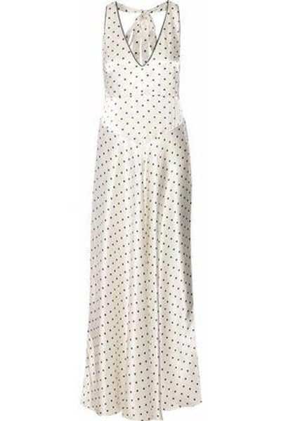 Shop Ganni Leclair Polka-dot Satin Maxi Dress In White