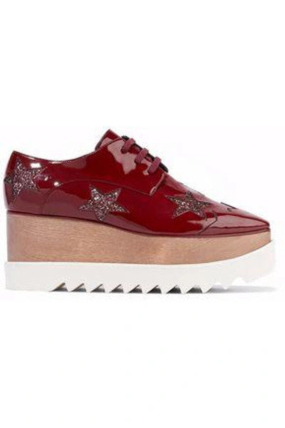 Shop Stella Mccartney Elyse Glittered Faux Patent-leather Platform Brogues In Brick