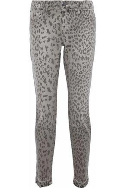 Shop Current Elliott Woman The Stiletto Leopard-print Mid-rise Slim-leg Jeans Gray