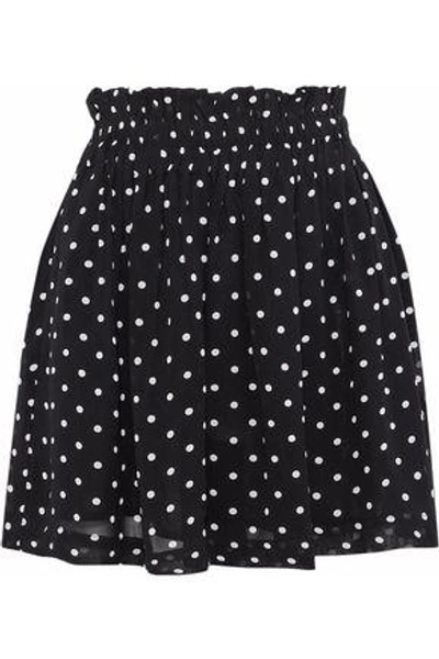 Shop Ganni Woman Monette Gathered Polka-dot Chiffon Mini Skirt Black