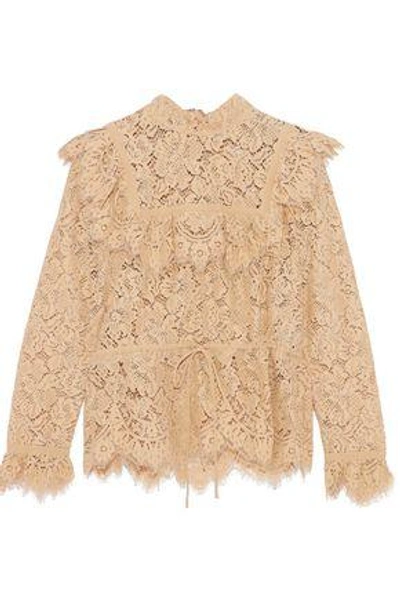 Shop Ganni Woman Jerome Ruffle-trimmed Corded Lace Blouse Sand