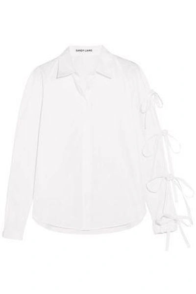 Shop Sandy Liang Woman Noah Bow-detailed Cotton-poplin Shirt White