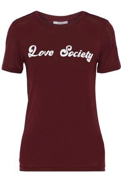 Shop Ganni Printed Jersey T-shirt In Burgundy