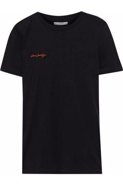 Shop Ganni Woman Embroidered Jersey T-shirt Black