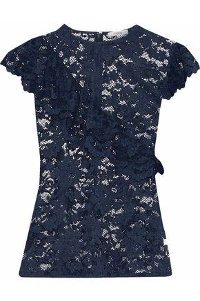 Shop Ganni Woman Flynn Ruffle-trimmed Lace Top Navy