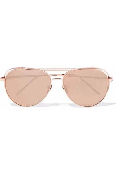 Shop Linda Farrow Woman Aviator-style Rose Gold-tone Sunglasses Rose Gold