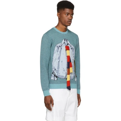 Shop Jw Anderson Blue And Black Trompe Loeil Shirt Crewneck Sweater In Turquoise