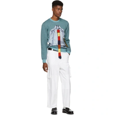 Shop Jw Anderson Blue And Black Trompe Loeil Shirt Crewneck Sweater In Turquoise