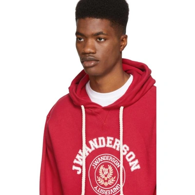 Shop Jw Anderson Red University Logo Hoodie In Ruby