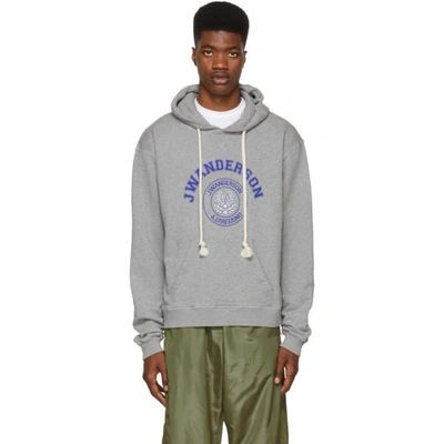 Shop Jw Anderson Grey University Logo Hoodie In Light Grey