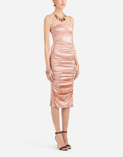 Shop Dolce & Gabbana Dress In Silk Satin In Pink