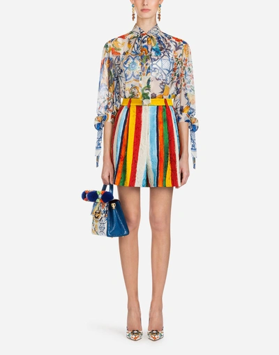 Shop Dolce & Gabbana Printed Brocade Shorts In Multi-colored
