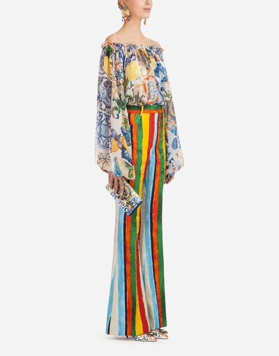 Shop Dolce & Gabbana Printed Brocade Pants In Multi-colored