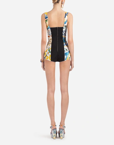 Shop Dolce & Gabbana Majolica-print Silk Bodysuit In Majolica Print