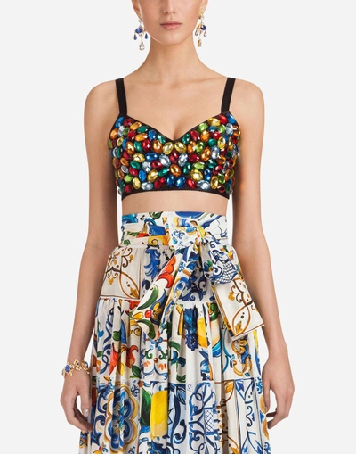 Shop Dolce & Gabbana Bustier With Swarovski Crystals In Multi-colored