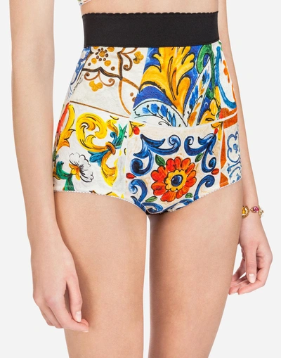 Shop Dolce & Gabbana Majolica-print Brocade Panties In Majolica Print