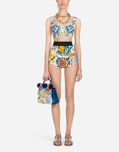 Shop Dolce & Gabbana Majolica-print Brocade Panties In Majolica Print